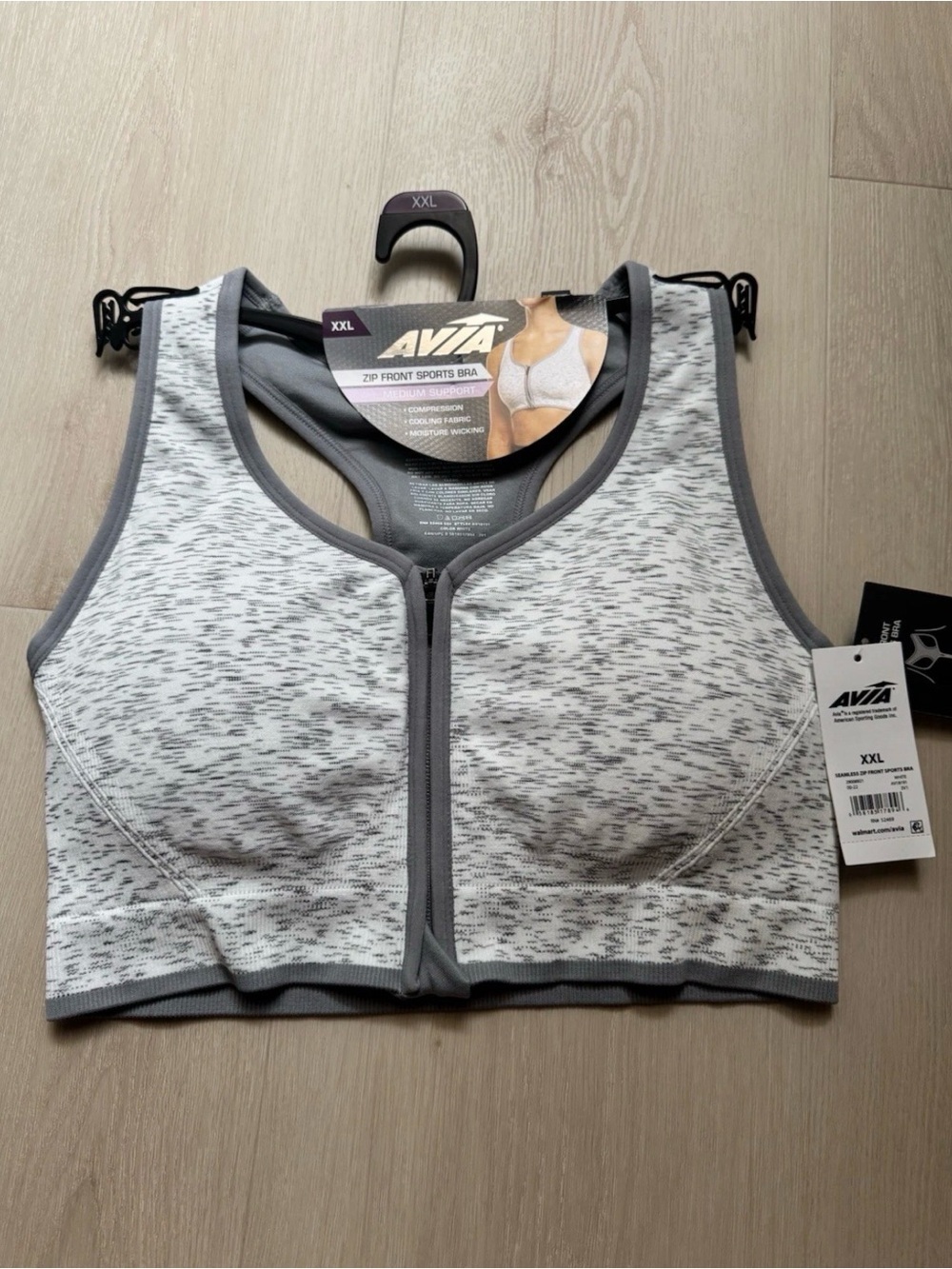Avia Women's Zip-Front Sports Bra in Heather Gray and Dark Gray